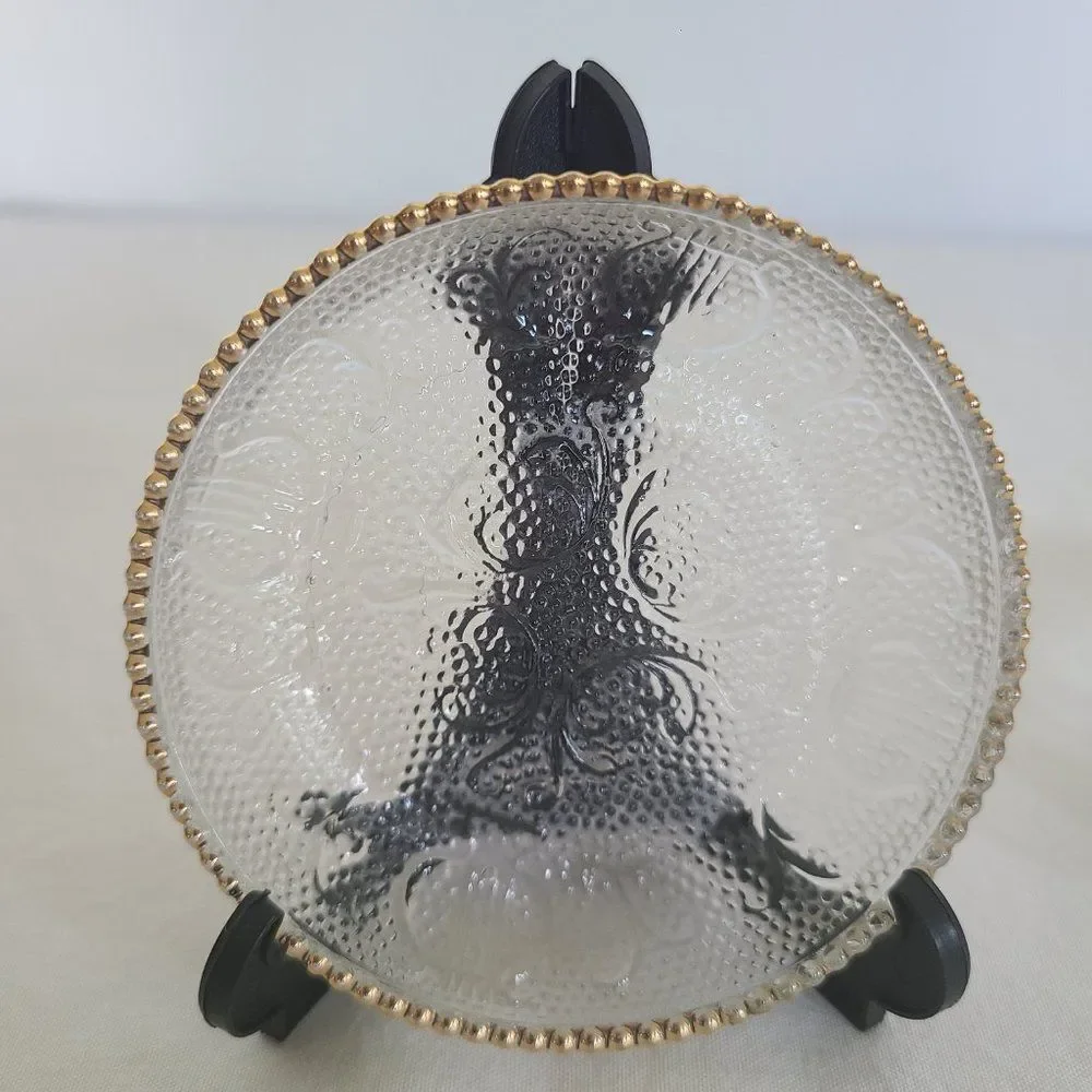 Jeannette Harp Depression Pressed Glass Coaster Trinket Dishes Gold Beaded Rim